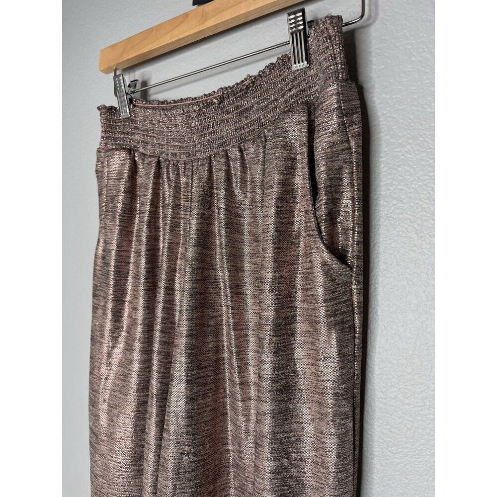 Anthropologie Pants Large SMALL Jogger ROSE GOLD Metallic Pull On Casual Elastic - Picture 3 of 6